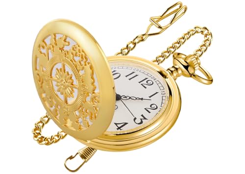 Image of Quartz Pocket Watch for Men, White Roman Digital Dial Pocket Watches for Men with Chain