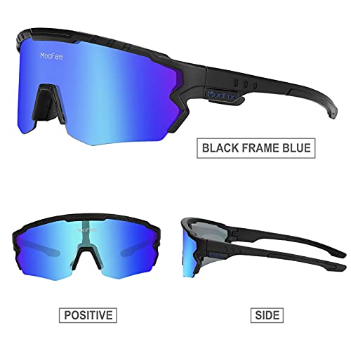 Moofee Polarized Sports Sunglasses With 3 Interchangeable Lenses,Mens Womens Cycling Glasses,Bike Glasses Bicycle Sunglasses For Driving Cycling Running Fishing(Black Blue) #TOP1