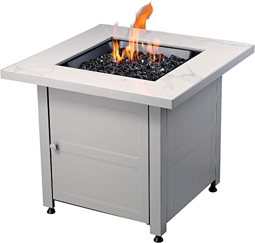 Endless Summer 30 Inch Square Outdoor Gas Fire Pit Table With Steel Mantel, Slate Finish, Black Fire Glass, And Protective Cover, Black Glass #TOP1