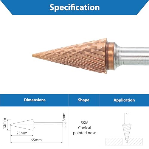 Hartmetall-Frässtifte mit Beschichtung ULTRA Co, 12 mm (metrisch) Durchmesser mit 6 mm metrischem Schaft, (speziell mit Chipbreaker) TJR… (Κegelform)