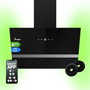 KKT KOLBE Afzuigkap 60 cm, kopvrije wandkap, zwart glas, wifi, automatische naloopfunctie, RGBW-ledverlichting, sensortouch-bediening, EASY609SHCM