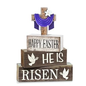 Easter Decorations for Home, He Is Risen Decor, 4pcs Religious Christian Easter Sign Farmhouse Mantel and Tiered Tray Wooden Table Decor for Home Easter Decorations for Home He Is Risen Decor 4pcs Religious Christian Easter Sign Farmhouse Mantel and Tiered Tray Wooden Table Decor for Home