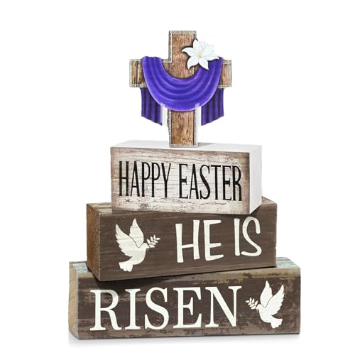 Easter-Decorations-for-Home-He-Is-Risen-Decor-4pcs-Religious-Christian-Easter-Sign-Farmhouse-Mantel-and-Tiered-Tray-Wooden-Table-Decor-for-Home Easter Decorations for Home He Is Risen Decor 4pcs Religious Christian Easter Sign Farmhouse Mantel and Tiered Tray Wooden Table Decor for Home