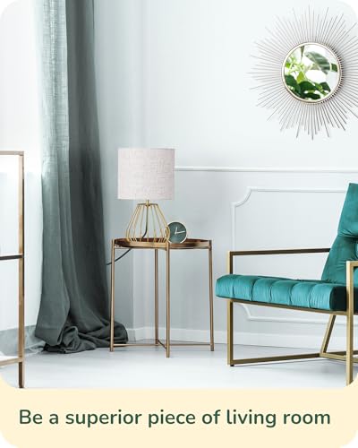 EDISHINE Bedside Lamp, Table Lamp with Metal Cage Base & Linen Lampshade, Modern Lamps for Living Room Bedroom, E14 Socket (Bulb Included), Teardrop Cage, Gold - Image 5