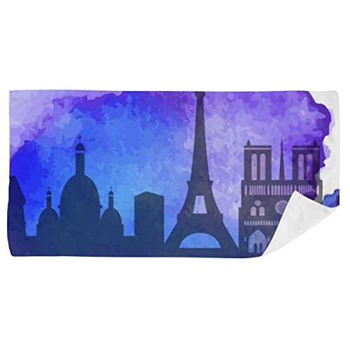 Serviette de bain Tour Eiffel bleue aquarelle de qualité supérieure 35x70cm - 2