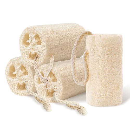 Esponja natural exfoliante corporal, esponja de lufa egipcia orgánica de 4 pulgadas para hombres y mujeres, esponja de baño reutilizable para ducha, cara, espalda y cuerpo, esponja de baño ecológica