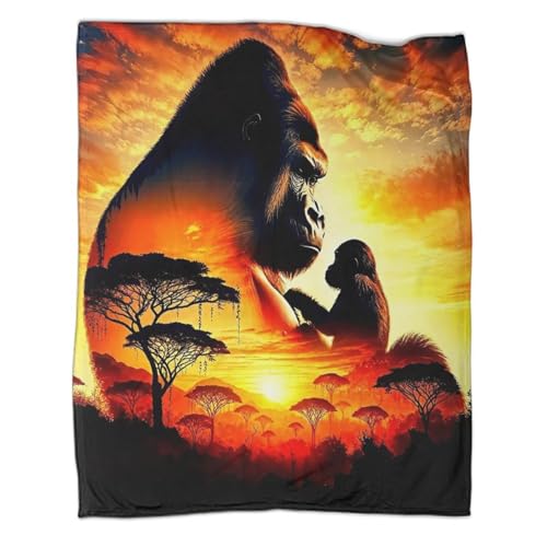 Couverture gorille 3D peluche microfibre chaude pour lit et voyage - 3