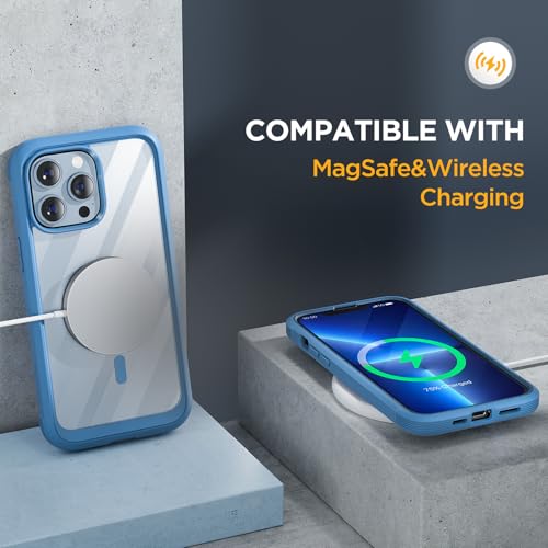 Image of Miracase for iPhone 13 Pro Case 6.1 inch,Full-Body Protection,Clear Bumper Case with Built-in 9H Tempered Glass Screen Protector,Military-Grade Drop Protection Outdoor Phone Case for iPhone 13 Pro,Blue