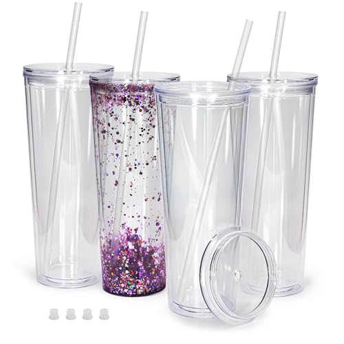 Electricidad, Kitchen Vasos de globo de nieve de grano dulce (paquete de 4) – Vasos de acrílico de doble pared de 24 onzas para vasos de globo de nieve con agujero preperforado,...