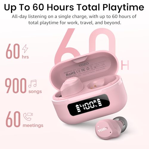 Image of TOZO NC9 Hybrid Active Noise Cancelling Wireless Earbuds, 6 Mics ENC Clear Call, IPX8 Waterproof, in Ear Bluetooth 5.3 Headphones Stereo Bass Ear Buds 60H Playtime with LED Display 32 EQs via APP