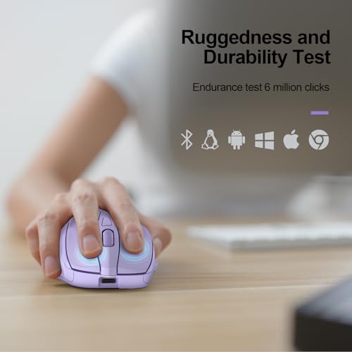 Image of TECKNET Wireless Mouse, BT 5.0 /2.4G, Rechargeable 6-DPI Silent, Lavender | Bluetooth 5.0 /3.0 & USB A, 2-Device Easy Switch, Wide OS Compatible, 6 Buttons, 6-DPI up to 4800, Ergonomic for S to M Hands