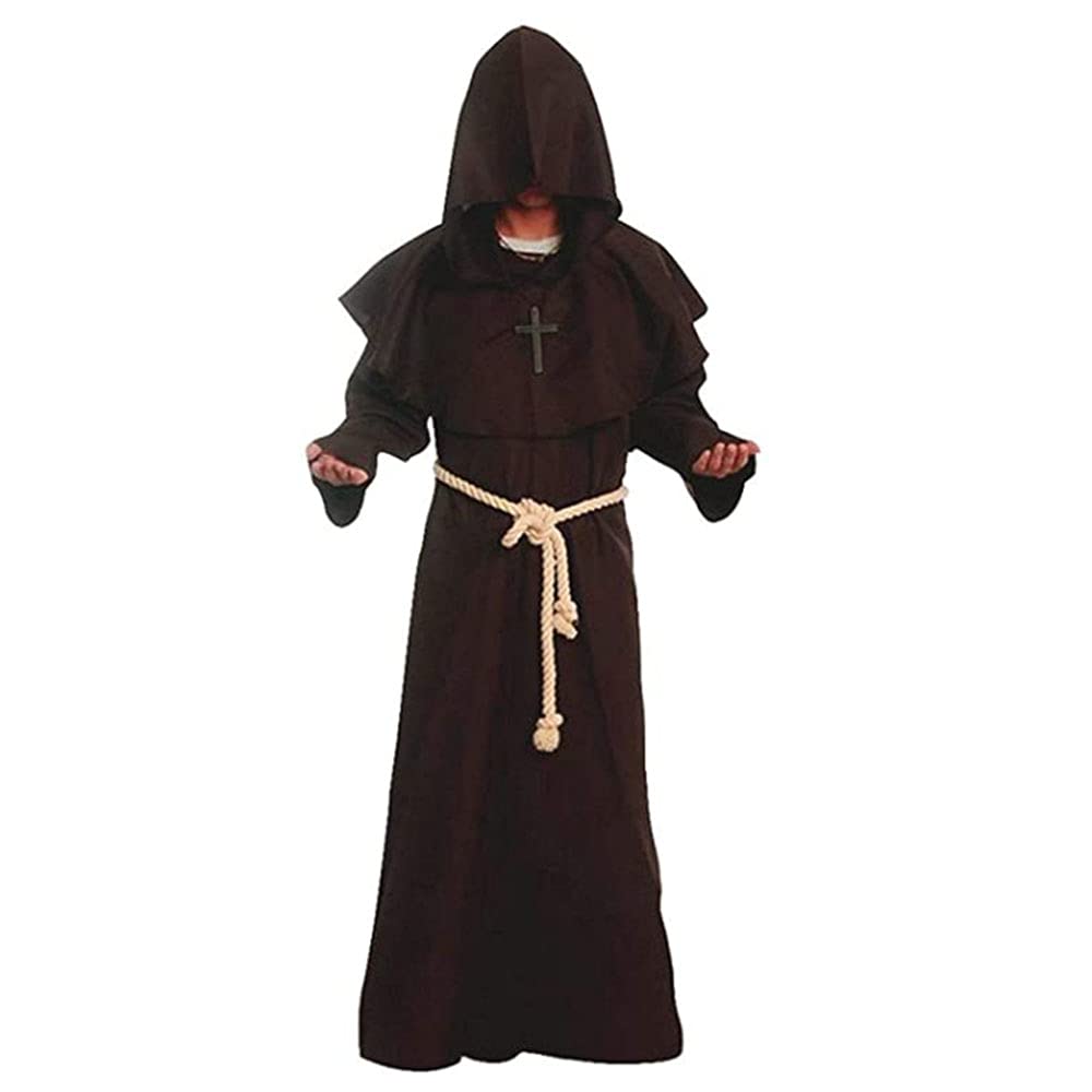 YJZQ Medieval Friar Hooded Monk Costume Renaissance Priest Robe Cape Death Wizard Cloak Pastor Outfit Knight Gothic Halloween Performance Cosplay Costume — image 1