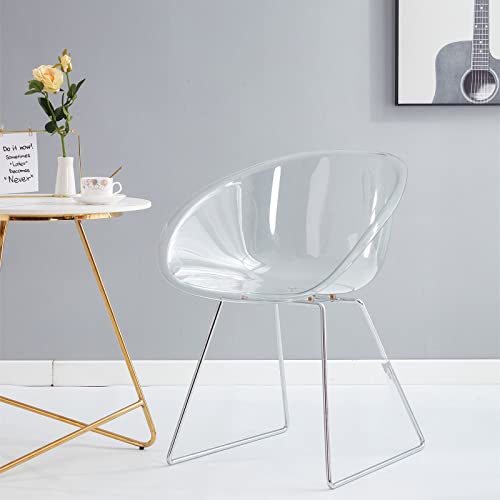 Acrylic Chairs Clear Dining Chairs Set Of 2, Transparent Shell And Metal Legs Plastic Side Chairs For Kitchen And Dining Room, Living Room (Transparent) #TOP1