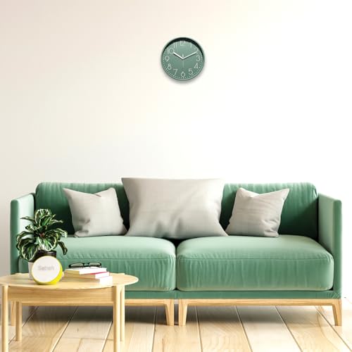 Image of Amazon Brand - Solimo 12-Inch Quartz Plastic Analog Wall Clock | Silent Sweep Movement | Pastel Shade | Embossed Numbers | Glass Cover | Green | Contemporary Design