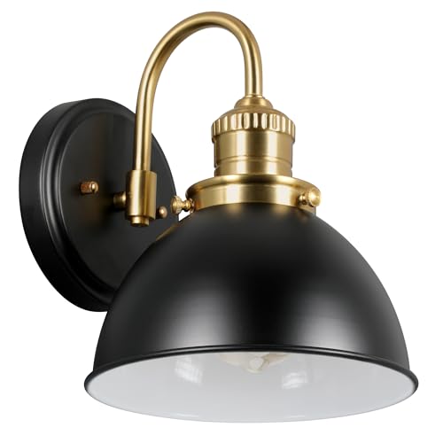 Image of Design House Savannah Rustic Farmhouse Wall Light, Dimmable, Satin Gold, Matte Black Metal Shade, 8 in x 9.5 in x 10.13 in, 588293-BGD