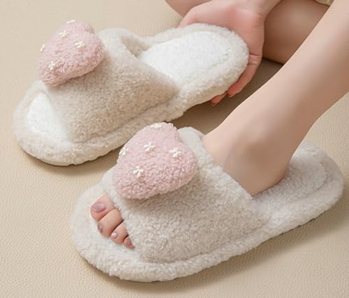 Niction Heart Shape Slippers for Women Soft Ladies Bedroom Slippers Open Toe Memory Foam House Shoes Slip on fluffy Slippers2