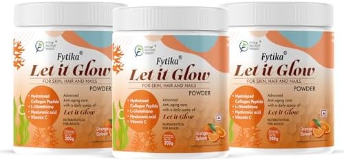 Fytika Let It Glow 200G Each (Orange, Pack of 3) Marine Collagen Supplement for Men & Women|L- Glutathione, Vitamin C, Sesbania Agati Extract|Promotes Healthy Skin, Hairs and Nails