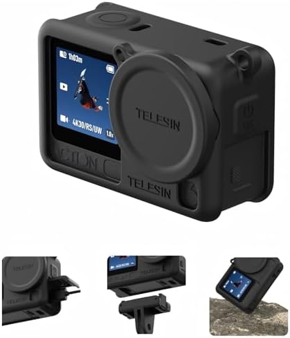 TELESIN Silicone Protective Case for DJI Osmo Action 6 with Lens Cap & Lanyard, Anti-Scratch Washable Cover Anti-Slip Dustproof Action Camera Protection for DJI Action 6 Accessories (Black)