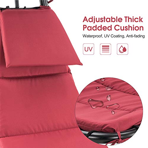 Mcombo Outdoor Steel Chaise Lounge Chair With Removable Canopy And Cushions, Reclining Chair W/Side Pocket Arc Stand, For Beach Poolside Backyard Balcony Porch, 4097 (Burgundy) #TOP3