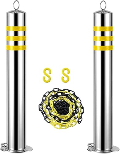 Columna de estacionamiento reflectante con cadenas de plástico, cerraduras y postes de señalización de acero inoxidable para seguridad en el carril