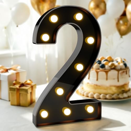 Image of Pooqla 2nd Birthday Decorations for Boys, Large Black Light Up Numbers | Black Party Decorations, 12.6in Tall Big Marquee Numbers 2nd 20th 21st Anniversary Birthday Gift for Boys Wedding Room Decor