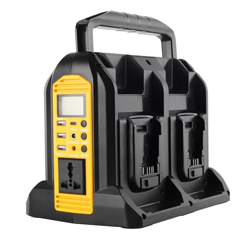 350W Power Inverter for Dewalt 20V 60V Li-ion Battery,4-Port Pure Sine Wave Inverter (20V to 120V) with LED Light 1 USB-C Port 3USB-A Ports 1DC Port Power Station for Outdoor Camping (Tool Only)