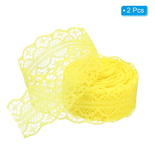 Patikil 1.2 Inch Wide 11 Yards Lace Trim Ribbon, 2 Pack Sewing Lace Roll Gift Package Floral Wrapping For Party Home Decoration Dress Craft, Yellow #TOP2