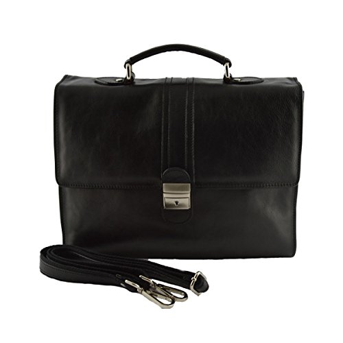 Cartable en cuir noir, l'authenticité de la maroquinerie italienne à vos côtés