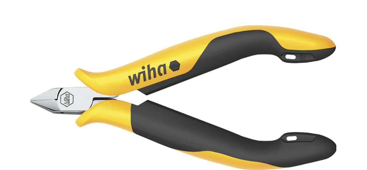 Wiha Seitenschneider Professional ESD schmaler, spitzer Kopf mit kleiner Wate (26814) 115 mm für empfindliche elektronische Bauteile, Schutz von Komponenten durch elektrostatisch ableitendes Werkzeug, dissipativ, Werkzeug mit Oberflächenwiderstand