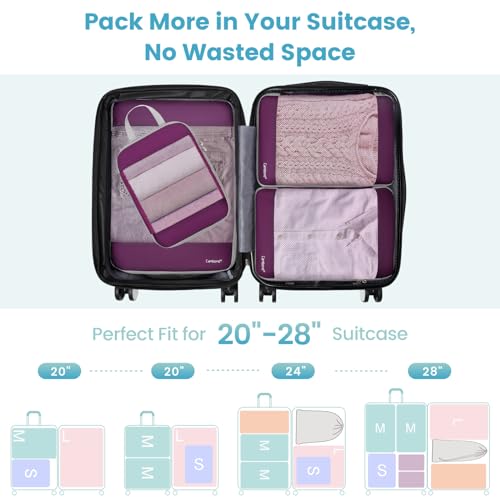 Cambond See Through Mesh Compression Packing Cubes - 4 Set Space Saving Packing Cubes for Travel Women, Lightweight Travel Bags Luggage Packing Organizer Essentials for Suitcases, Purple