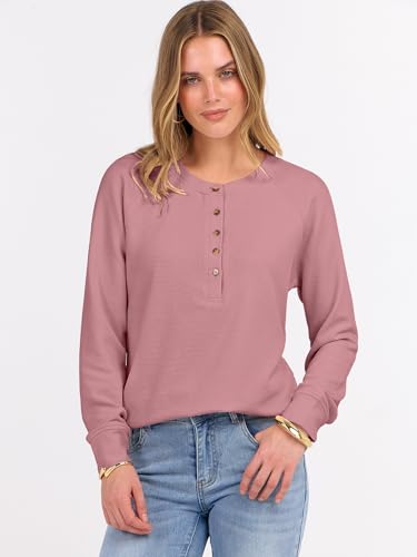 Image of ANRABESS Women's Waffle Knit Henley Top Long Sleeve Shirts