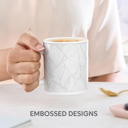 Image of Larah by BOROSIL 320ml x 2pc Opalware Ivy Tea /Coffee Mug Set, Microwave & Dishwasher Safe Embossed Design Crockery Ideal for Daily Use & Gifting