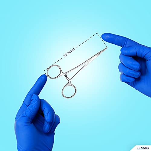 Dexsur Precision Kelly Hemostat Forceps Locking Tweezers Clamp, Silver, 5.5 Inches, Straight Stainless Steel #TOP3