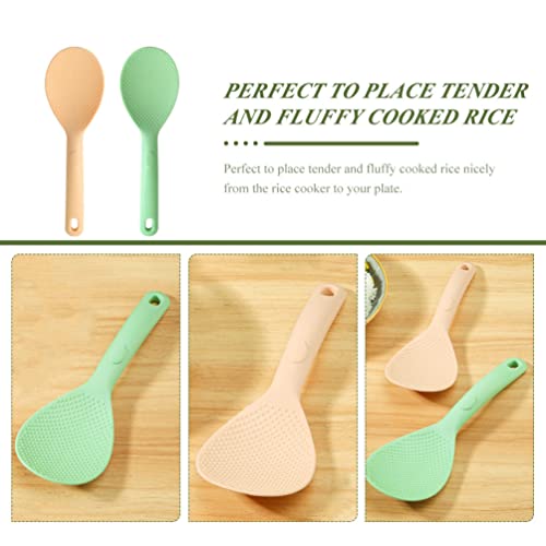 Upkoch Rice Spatula 2Pcs Rice Paddle Non- Stick Silicone Rice Spoon Long Handle Potato Servers Food Serving Scooptablespoon Kitchen Utensils For Kitchen Cookware Green Skin Color Rice Paddle #TOP3