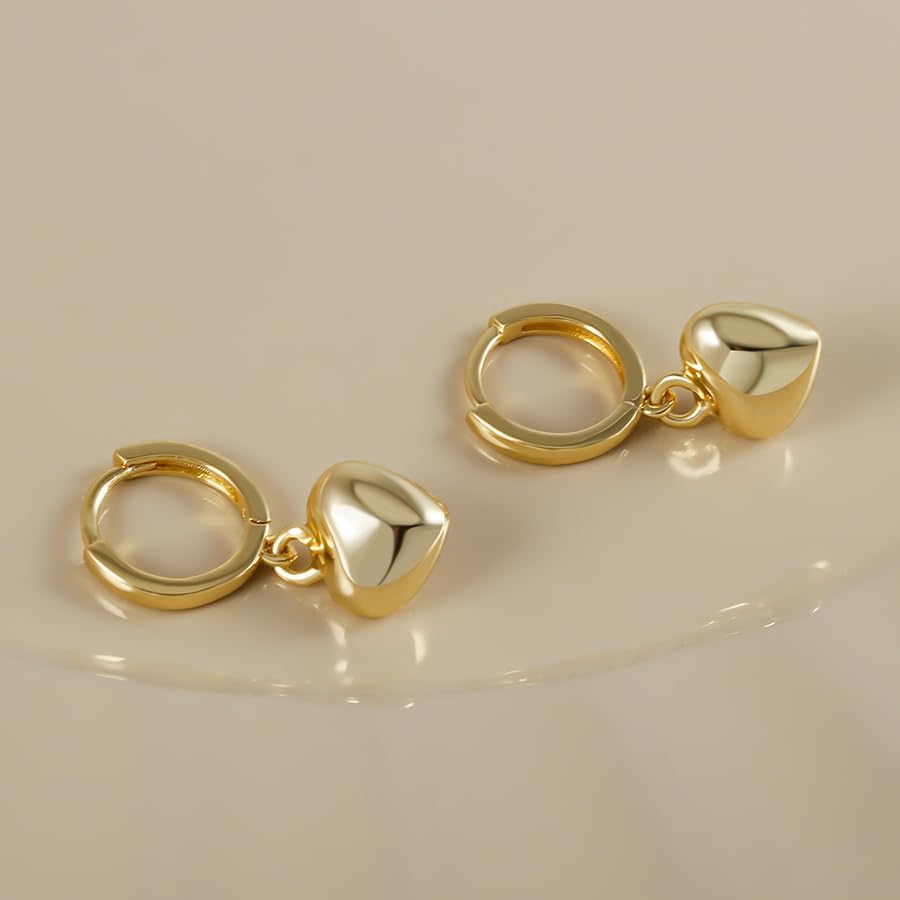 ANGELLIS Heart Hoop Earrings for Women Sterling Silver Posts 14K Gold Plated Hypoallergenic Huggie Hoop Love Dangling Drop Earrings for Jewelry Gifts - Image 5
