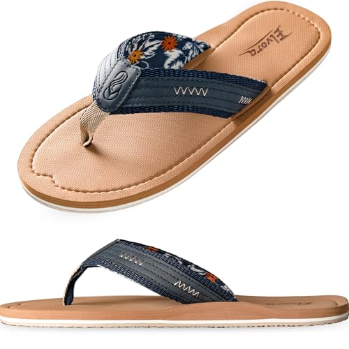Flip Flops for Men with Arch Support - Waterproof Beach Sandals Non-Slip Hawaiian Print Sandals