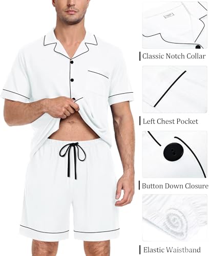 Image of SWOMOG Mens Pajama Set Short Sleeve 2 PCS Sleepwear Button Down Soft Loungewear Modal Set Pj Set with Pockets S-3XL