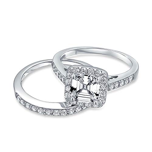 Bling Jewelry Antique Style Cz Asscher Engagement Ring Wedding Set - Size 7 #TOP1