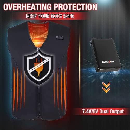 DUKUSEEK Mens Heated Vest, Electric Heating Warm Gilet for Winter Outdoors Hiking Hunting Fishing