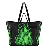 WDdZzyy Bolsas de lona recicladas para cocina, bolsas de compras para mujeres, viajes, cocina, tienda, llama fluorescente, color negro