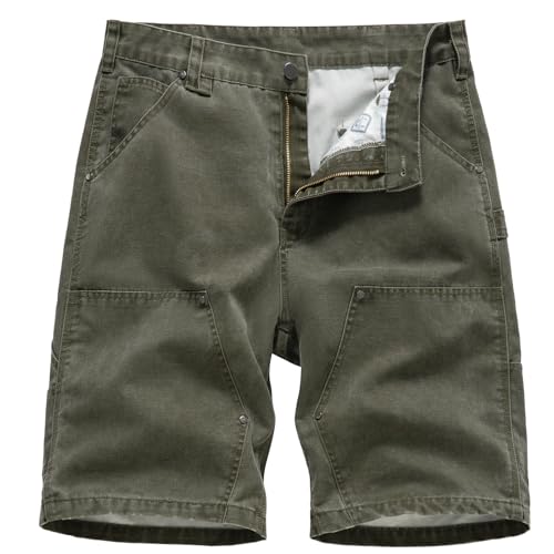 Msmsse Work Shorts for Men Relaxed Fit Durable Cargo Workwear Multi-Pocket Utility Shorts for Carpenter Painter Army Green 40