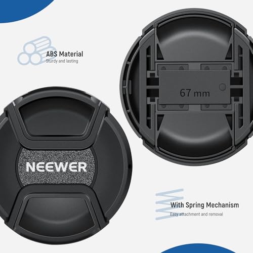 Kit de tapas para lente Neewer de 67 mm (2 unidades), tapa con correa anti-pérdida y paño de limpieza, compatible con lentes de cámaras Canon, Nikon, Sony, Fujifilm y Panasonic de diámetro 67 mm miniatura 6