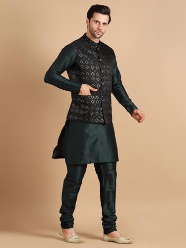 Image of men's Silk Blend Kurta Pejama & Waistcot Set