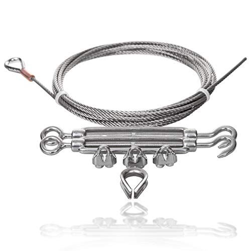Drahtseile24 Juego de cuerdas de acero inoxidable con 3 abrazaderas de cuerda, 1 guardacabos y 2 tensores de cuerda, sistema de tensado de cable de acero inoxidable, 3 mm de diámetro, 1 m Cover