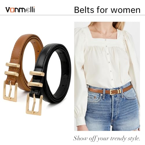 VONMELLI Leather Thin Belts for Women, Fashion Women's Skinny Belts Thin Ladies Belts for Jeans Dress Pants3