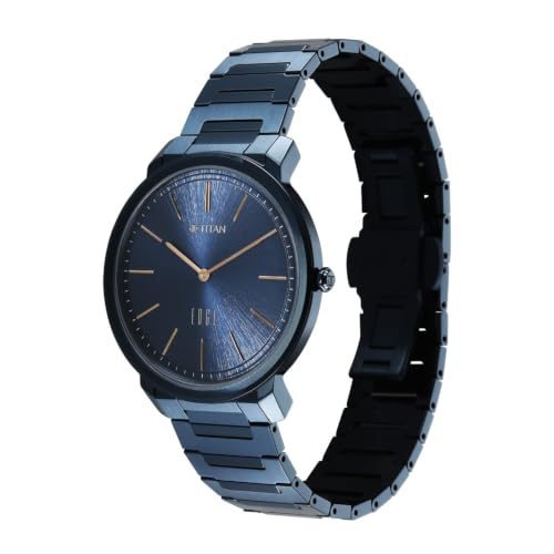 Image of EDGE Meister with Quartz Analog 2 Hands Display Blue Dial Solid Link Blue Plated 316L Stainless Steel Strap Watch for Men - 10065QM03