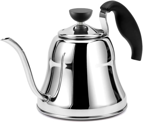 Comparison: Best Tea Kettle For Induction Cooktop 8 Tea Kettle for Stovetop, Barista's Choice Gooseneck Pour Over with Flow Control, Food Grade Stainless Steel Water Kettle, Tea Pot for Home & Kitchen - Small 28oz, Silver