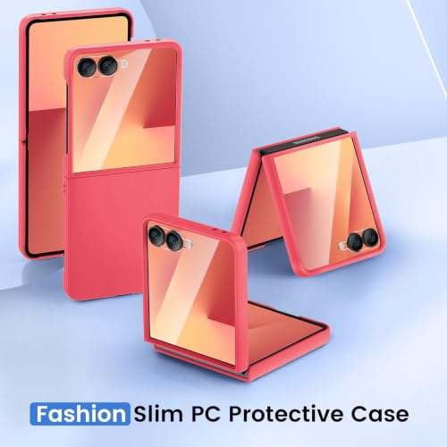 Image of Ruky for Z-Flip-8 Slim Case, with Built-in Screen Protector, Coralred | Support Wireless Charging Hard PC Ultra-Thin Full Body Protective Phone Cover for Samsung Galaxy Z Flip 8, Coralred