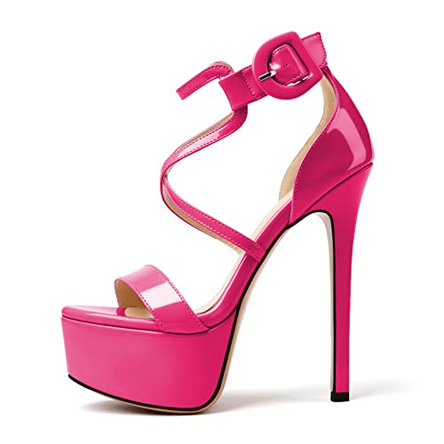 SAMMITOP Women's Platform Sandals - Chunky Heel Open Toe With Buckle Strap & Zipper Design