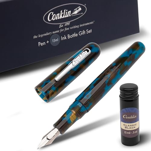 Conklin All American Fountain Pen Southwest Turquoise Medium Nib + Free 15ml Ink Bottle – Elegant Holiday Gift for Professionals and Collectors